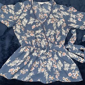 Blue, floral blouse